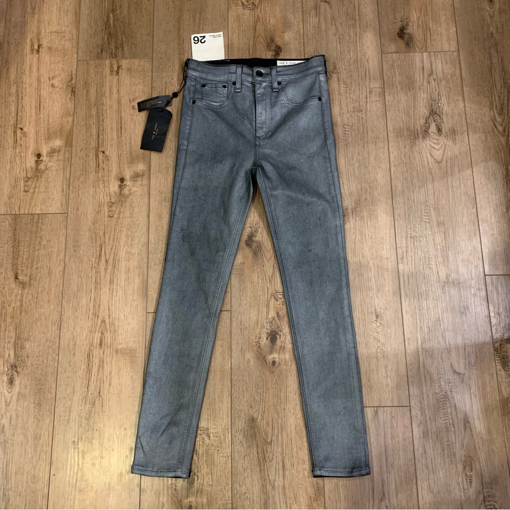 New Rag & Bone high rise ankle skinny jeans size 26 gunmetal metallic